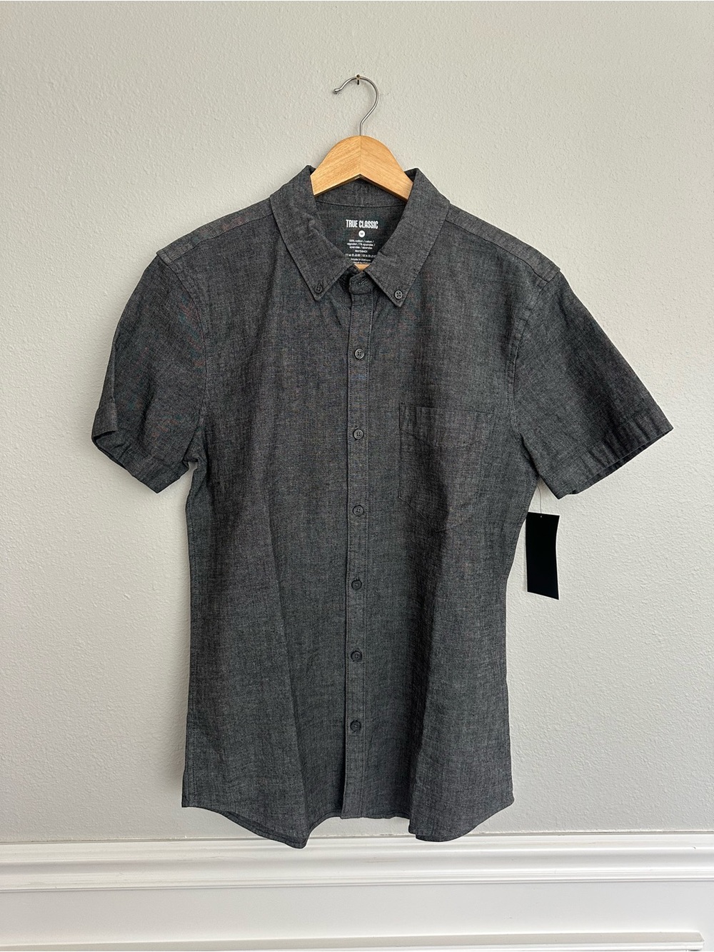 True Classic Short-Sleeve Button-Down Shirt in Charcoal Gray NWT